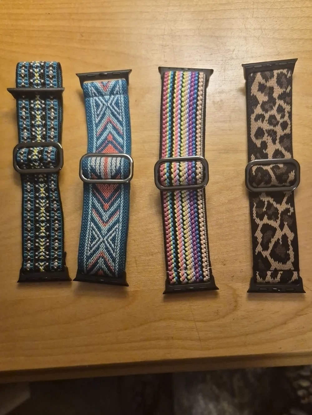 Set of 4 Woven Apple Watch Bands - Blue, Teal, Multicolor, Leopard